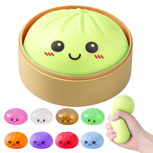 Dumpling Squishies, Dumpling Mystery Box, Colorful Dumplings Stress Balls Fidget Sensory Toy, Stocking Stuffers with Food Steamer Stretchy Desk Toys (Blue)