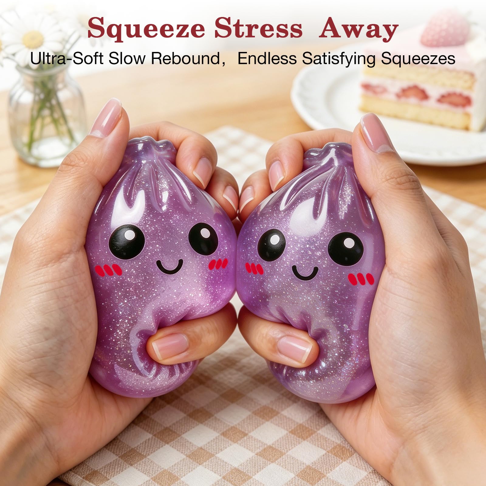 Glitter Dumplings Squishy Toy, Crazy Fun Dumpling Squishy Glitter with Box, Stretchable Squishies Dumpling Squeeze Stress Balls Fidget Sensory Squishy for Holiday (Pink)